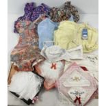 A collection of vintage lingerie, overall/housecoats and boxed handkerchiefs. To include a