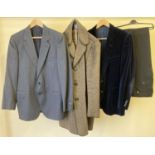 4 items of men's vintage clothing. To include a midnight blue velvet jacket (size 44-42 chest), a