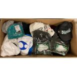 A large box of assorted mens sports wear items and T-shirts. To include: Under Armour and Peter