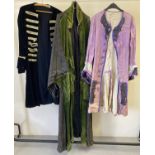 3 vintage theatre company period style coats, in varying colours and styles.