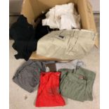 A large box of assorted mens clothing to include: Gap, Next, Burton, M & S.