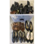 A large tub of assorted womens vintage and theatre shoes & sandals. In varying sizes and styles.