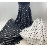16 assorted theatre costume polka dot design swing skirts, in black & white.