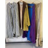 4 vintage theatre costume cloaks to include mustard velvet example with faux fur collar.