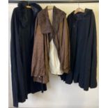 3 vintage theatre costume cloaks with faux fur and velvet collars.