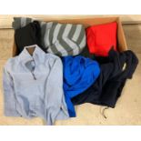 A box of assorted mens knitwear and jumpers.