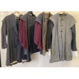 4 vintage theatre company period style men's coats with button fastening.