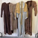 4 vintage theatre company period style dresses, 1 with matching velvet jacket.