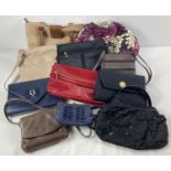 A box of assorted vintage & modern handbags and clutch bags. To include: Accessorize, Salisburys,