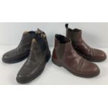 2 pairs of men's dark brown leather Chelsea boots. One pair by Cabotswood the other by Roamers. Both