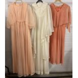 3 vintage 1970's full length maxi dresses with chiffon detail. All with angel sleeves, to include