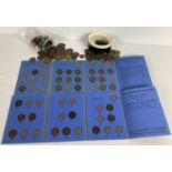 A quantity of assorted Victorian & vintage pennies and half pennies. To include 2 part filled