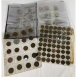 A folder containing a collection of vintage British coins. To include: crowns, half crowns, pennies,