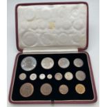A 1937 Royal Mint George VI 15 coin proof specimen set, to include Maundy coins. In original red