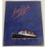 A vintage scrap book with ship detail to front containing collection of black and white images of