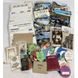 A box of assorted vintage ephemera to include postcards, First Day Covers, Greetings cards and horse