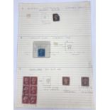 A sheet containing a penny black, a two penny blue and 8 penny red stamps.