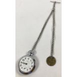 A vintage pocket watch by Smiths. With long Albert watch chain and brass name disc for Capt. Spiers,