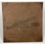 A vintage brass receipt printing plate for William Swingler Coal Merchants, Smethwick. Approx.