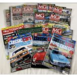A box of assorted classic car magazines and papers to include MG enthusiast.