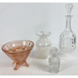 A small collection of antique & vintage glass to include cut glass decanter & stopper. Lot also