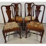 A set of 4 William & Mary 17th century, mahogany high back dining chairs. With straight legs, turned