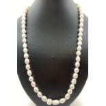 A 23" large freshwater pearl beaded necklace with silver tone decorative S shaped clasp. Retired