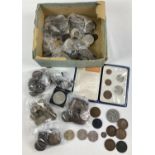 A box of mixed vintage coins mostly British to include 2 x 1973 EEC 50 pence coins and a 1989