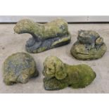 4 vintage concrete garden ornaments of animals. An otter, frog, tortoise and a dog. Largest (