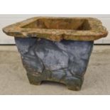 A vintage square shaped large garden planter with brick effect detail, painted grey. Approx. 32cm