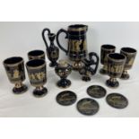 A collection of vintage Greek ceramic items with 24ct gold classical design overlay. To include a