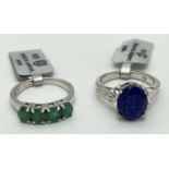 2 modern design stone set dress rings by Gemporia. A half eternity style ring set with 4 oval cut