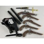 A collection of plastic toy guns & truncheons together with a dagger & sheath. To include 5