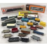 A box of mixed model railway locos and coaches in varying conditions. To include examples by Hornby,