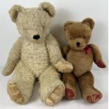 2 large vintage jointed teddy bears. A 24" bear with red coloured pads, orange plastic eyes and