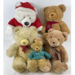 4 large modern teddy bears together with a 10" Russ Benji Air 2000 bear.