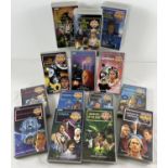 A collection of 14 assorted BBC Doctor Who VHS tapes featuring Peter Davison & Jon Pertwee as The