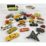 A box of assorted vintage playworn diecast vehicles. To include: Lesney, Corgi, Dinky, Husky and