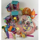 A box of assorted Polly Pocket play sets and accessories. From 1994 Bluebird Toys and 2002 & 2004