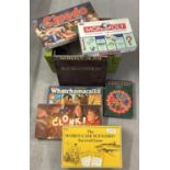 A box of assorted vintage & modern boxed board games. To include: Whatchamacallit, Spear's Monkey