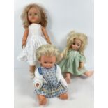 3 vintage vinyl dolls. An 18" 1970 Crumpet doll By Kenner Products with pull cord (not working), a