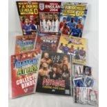 8 Football trading card/sticker albums together with a small quantity of assorted loose Topps