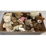 A large box of assorted vintage and modern teddy bears to include Buildabear & Chad Valley.
