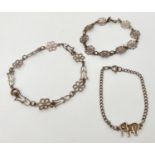 3 children's 925 silver chain bracelets with spring ring clasps, marked 925 or sterling. A 6"