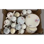 A box of assorted vintage ceramic tea ware. To include tea pots and cups & saucers in varying floral
