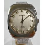 A vintage 1965 men's wristwatch by Contact. Square shaped stainless steel case with luminous