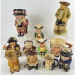 A collection of 11 assorted ceramic character jugs in varying sizes. To include: Tony Wood,