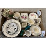 A box of assorted ceramics to include commemorative cups & saucers, Midwinter tea plate & saucers
