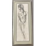 A framed and glazed nude pencil & watercolour sketch, with indistinct signature to lower right.