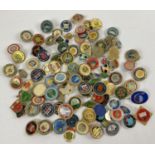 A collection of approx. 100 assorted pin back badges, some enamelled, mostly bowling related.